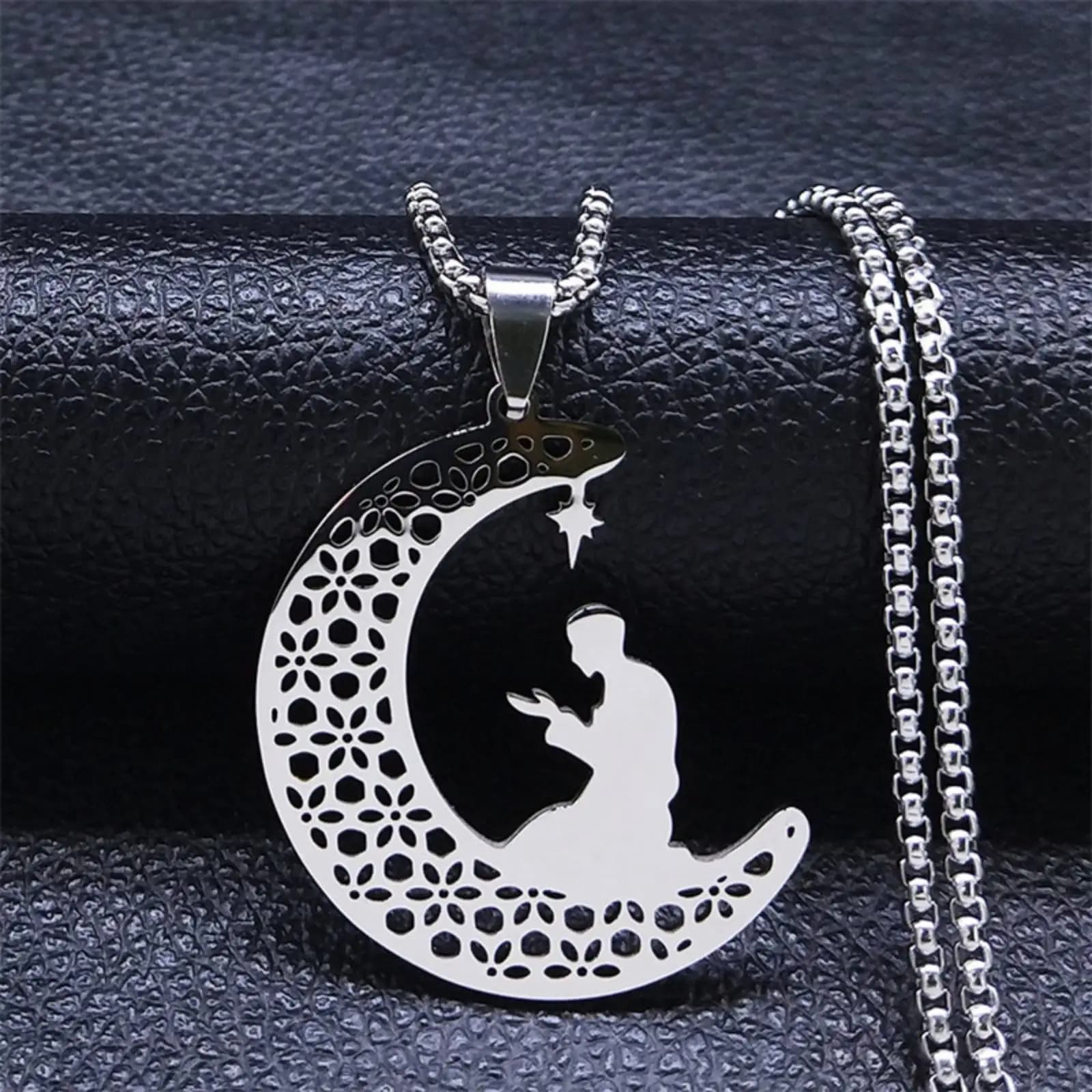 Collier avec pendentif croissant de lune pour femmes et hommes, prière musulmane islamique, bijoux e