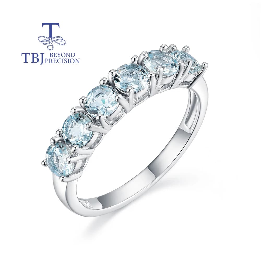 Bague aigue-marine brésilienne naturelle ronde en argent sterling 925, 4mm, bijoux fins pour femmes,