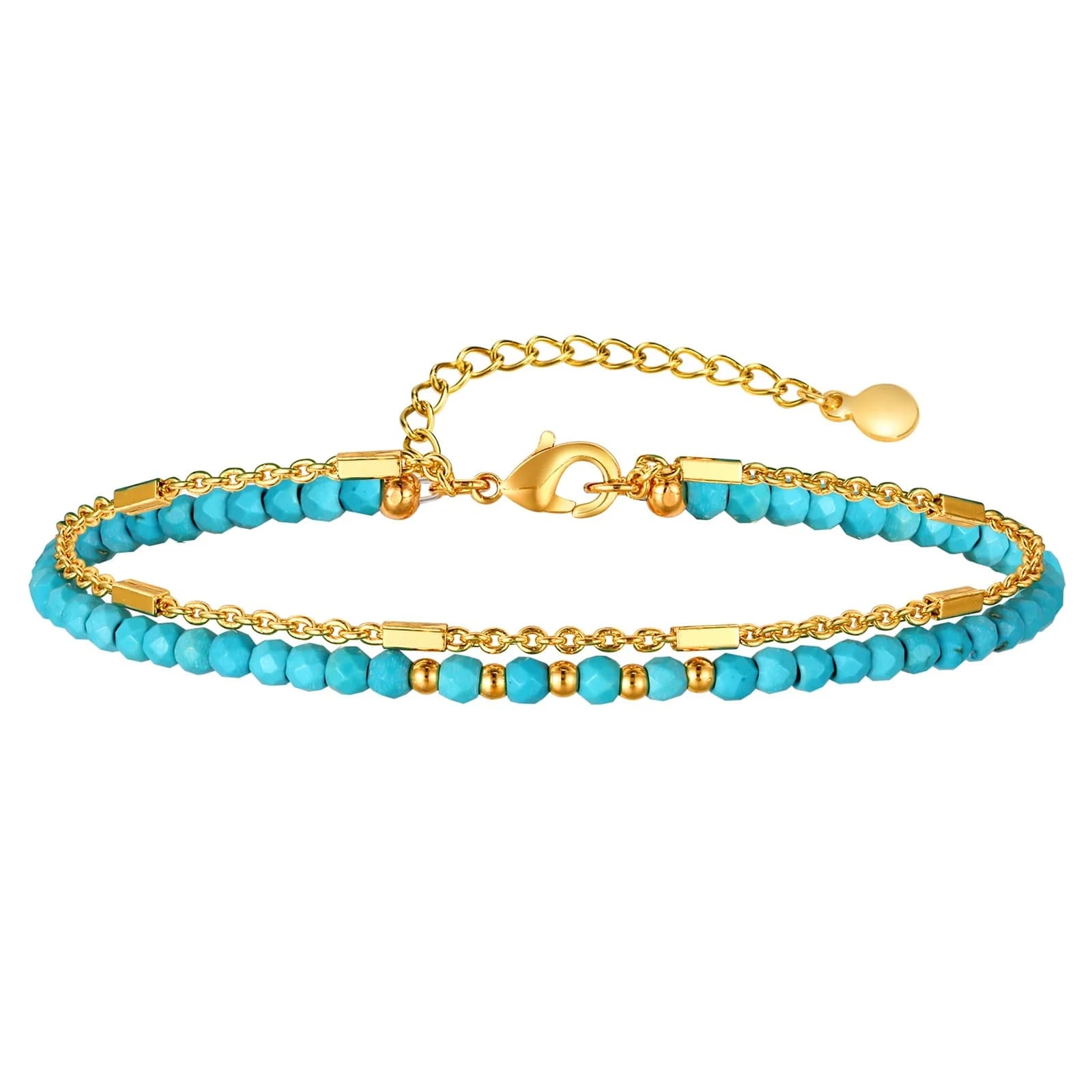 Bracelet turquoise pour femmes, bracelet double rond perlé, cadeau de bijoux plaqué or sans tarjuven