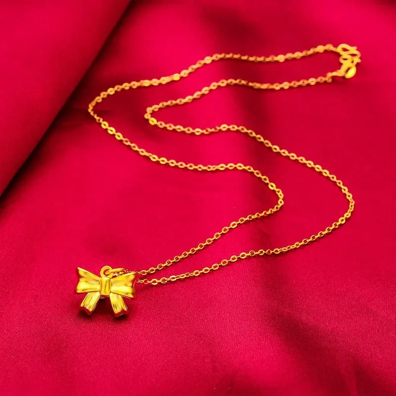 Collier pour femme Kryos Jewelry en or 24 carats, nœud papillon, or pur AU999 - Style chaîne vietnam