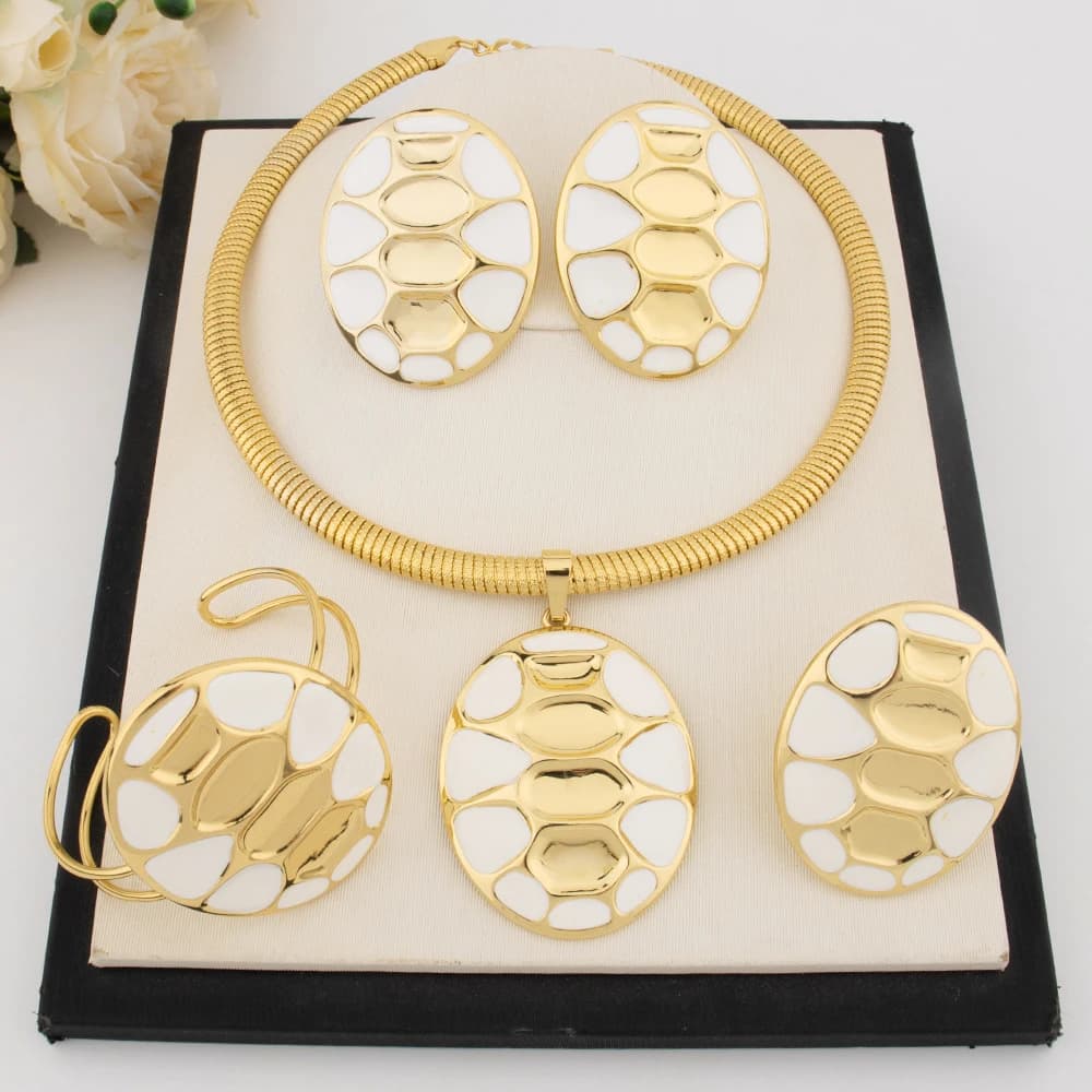 Ensembles de bijoux de luxe couleur or pour femmes, boucles d'oreilles, collier, bague, bracelet, po