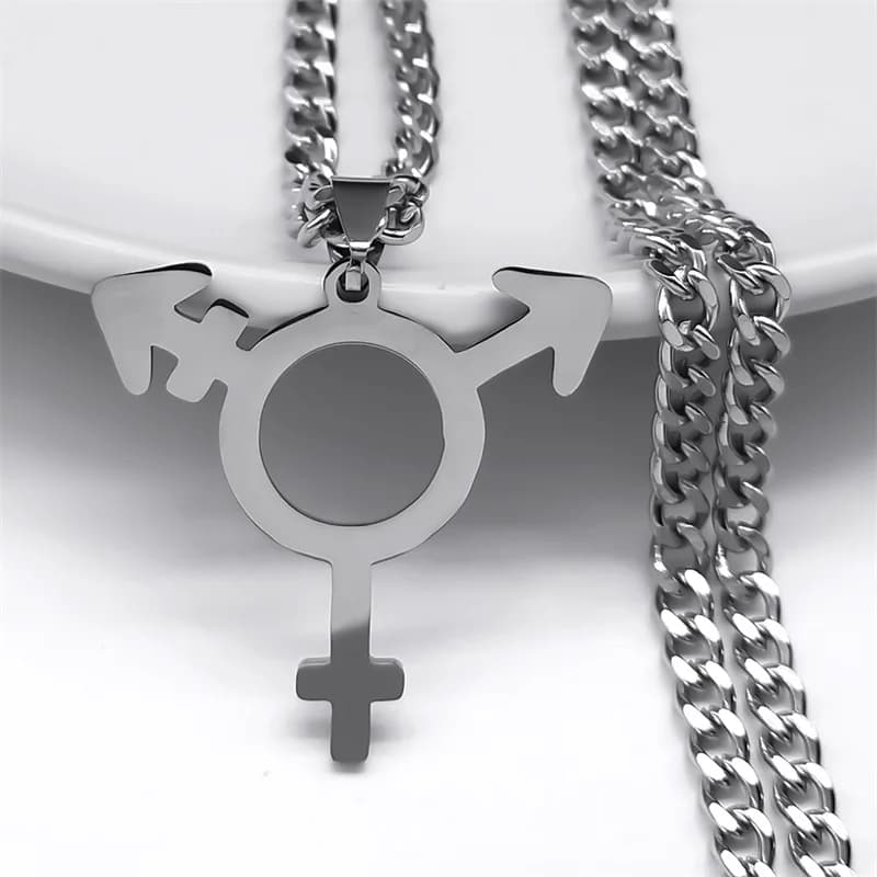 Collier pendentif triangle en acier inoxydable pour hommes et femmes, bijoux transgenres, Symdangers