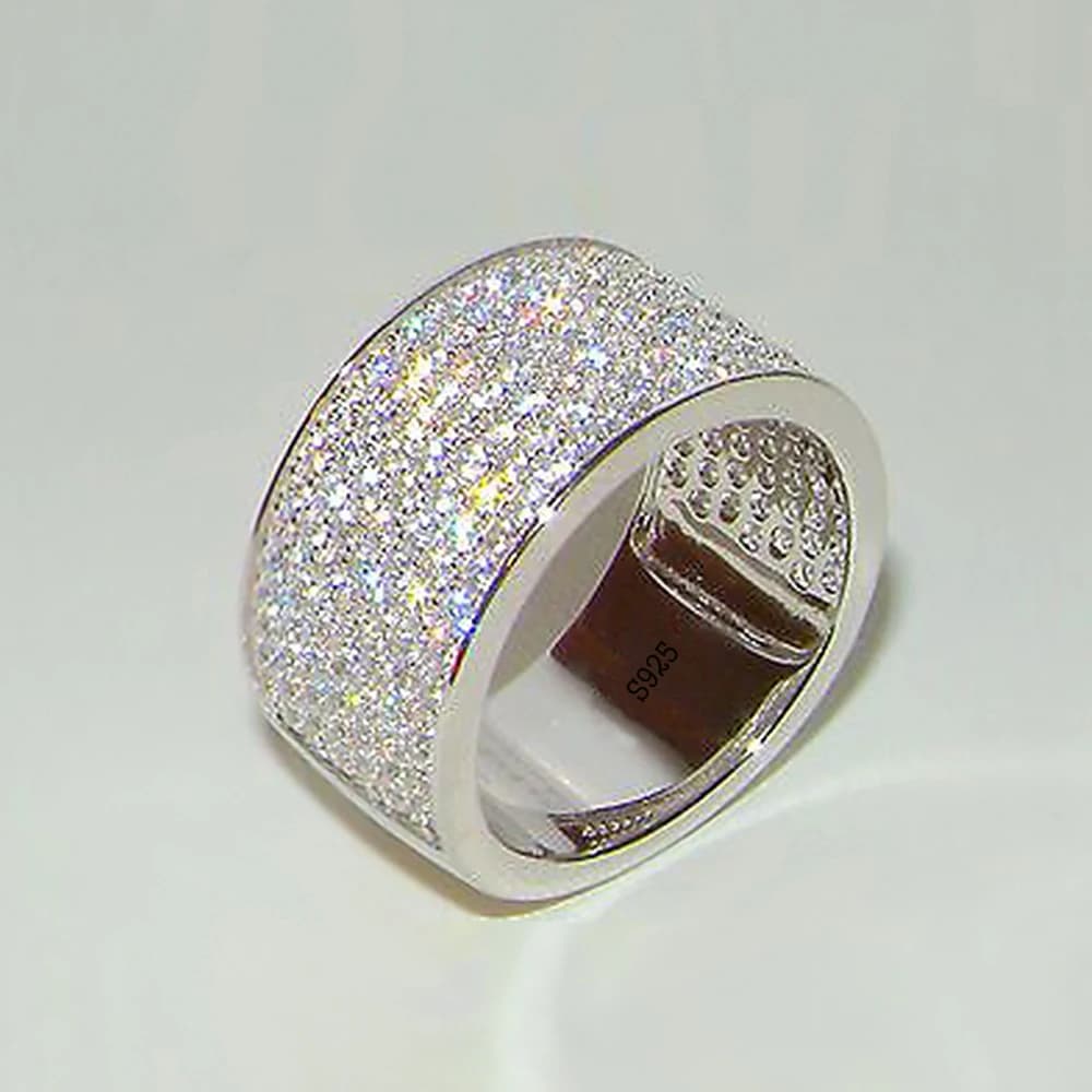 Bague classique en argent regardé 925 pour homme, bague large et agressive, bijoux Bling, cadeaux po