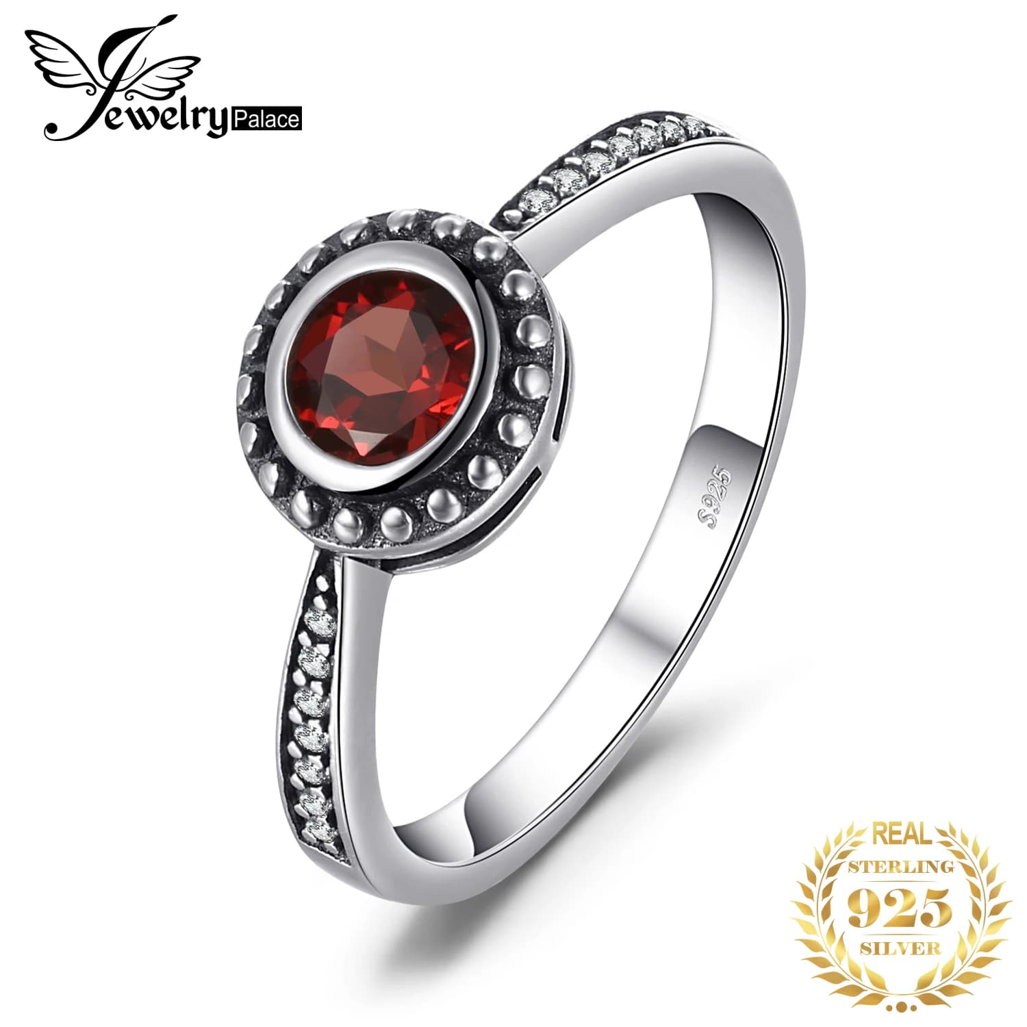 JewelryPalace Vintage 5mm grenat naturel 925 bague en argent Sterling pour femme mode pierres précie