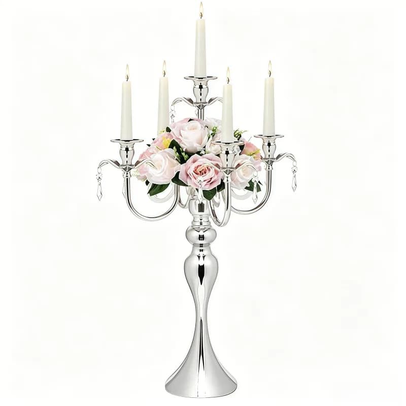 Candélabre à 5 bras avec gouttes de cristal K9, chandelier en métal lesté, centre de table floral do
