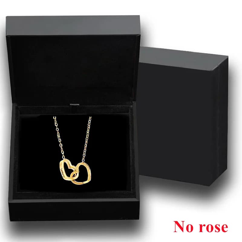 Boîte rotative éternelle en forme de Rose véritable, Double cœur, nom gravé personnalisé, collier en