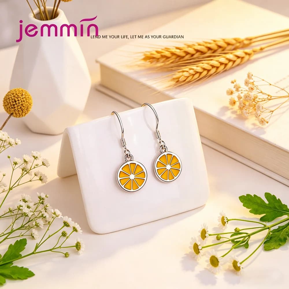 Boucles d'oreilles pendantes populaires en argent sterling 925, motif citron jaune, bijoux fantaisie