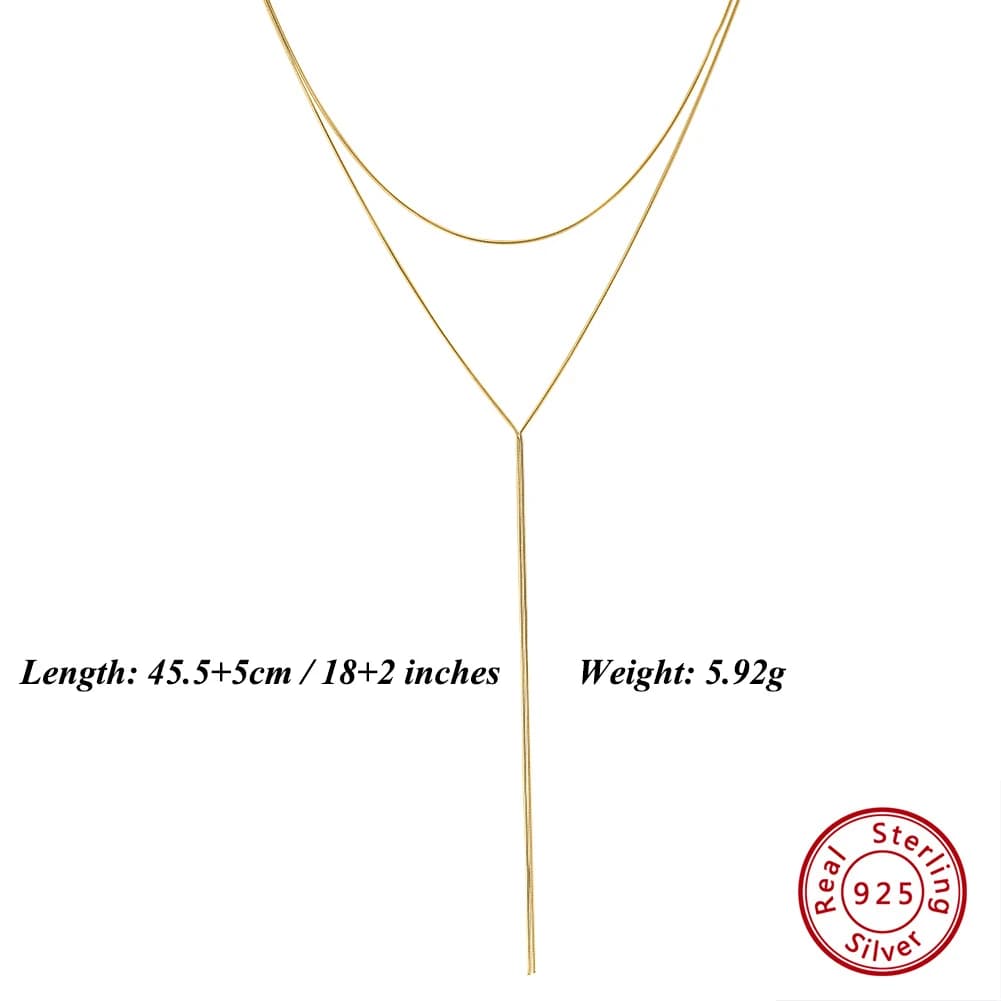 EFFIE QUEEN Collier double couche en argent sterling 925, forme en Y minimaliste, bijoux élégants et