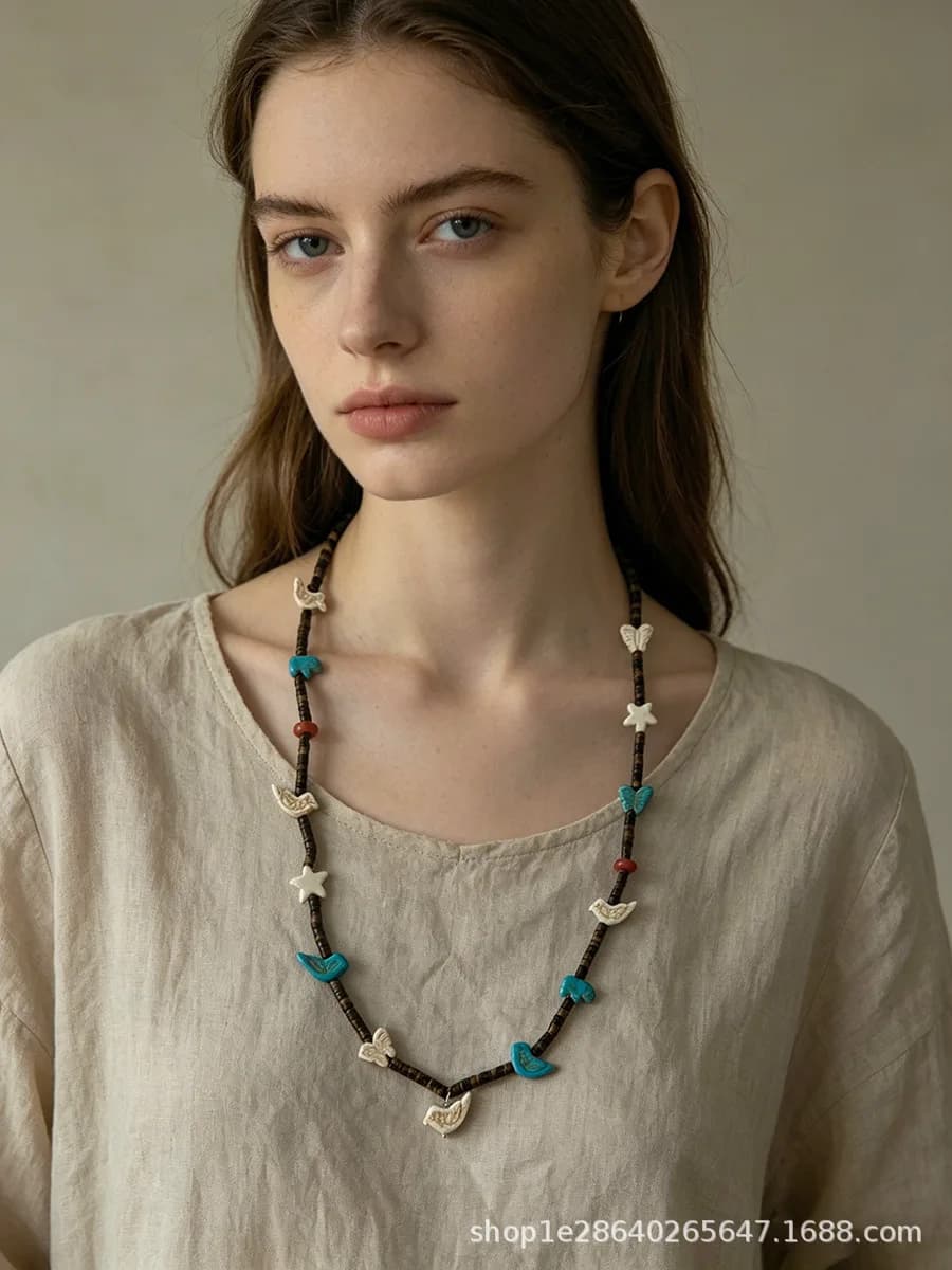 Collier rétro en pierre naturelle, perles animales mignonnes, chaîne de clavicule superposée, collie