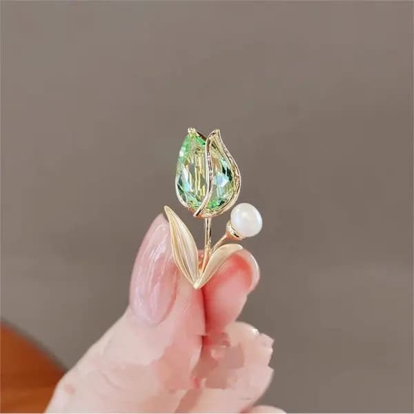 Broches de luxe en Zircon pour femmes, fleur de tulipe, perles, mode feuille florale en cristal, épi