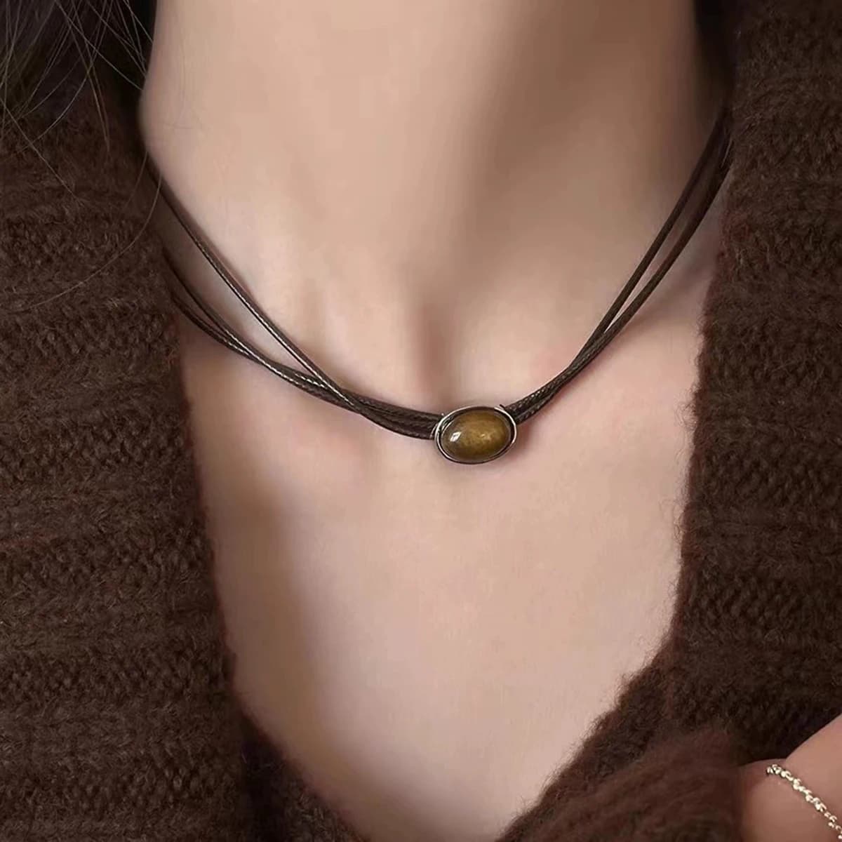 Collier de perles en pierre d'oeil de tigre, Design Punk Simple, mode haut de gamme, chaîne de clavi