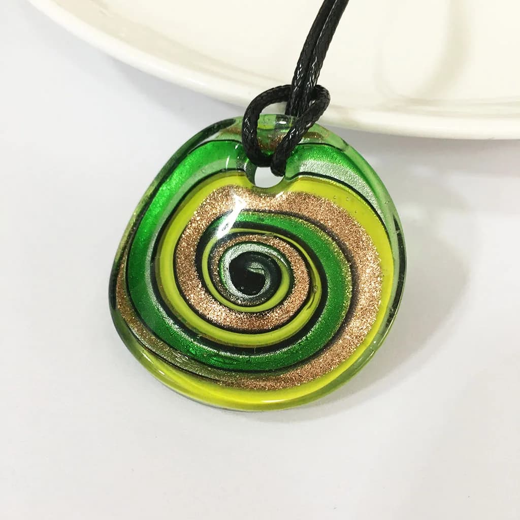 1 pièces Vintage rouge bleu sucette verre Murano Floral rond tourbillon Lampwork pendentif collier p