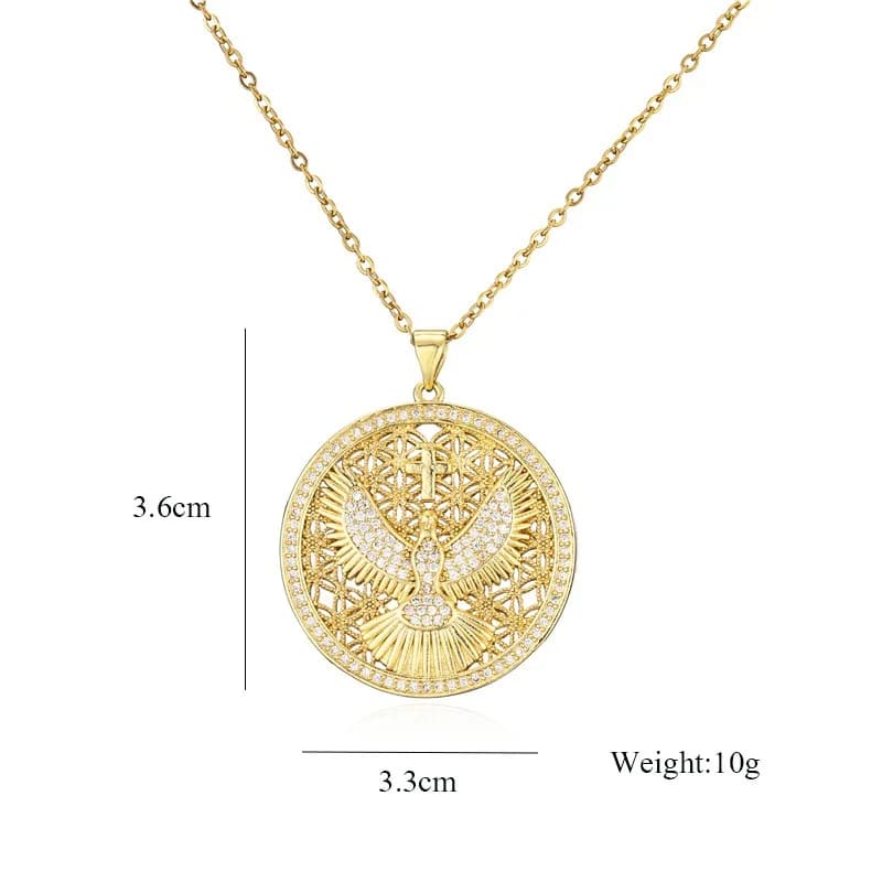 Collier pendentif oiseau de l'Esprit Saint en cuivre plaqué or 18 carats, chaîne de clavicule ronde 