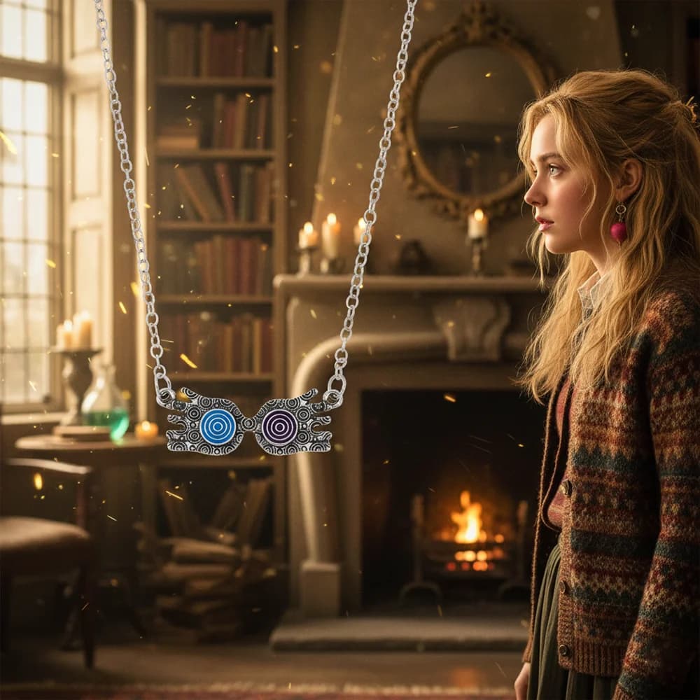 Collier de lunettes inspiré de Luna Lovegood avec ras du cou mauvais œil bleu et rouge pour femmes, 