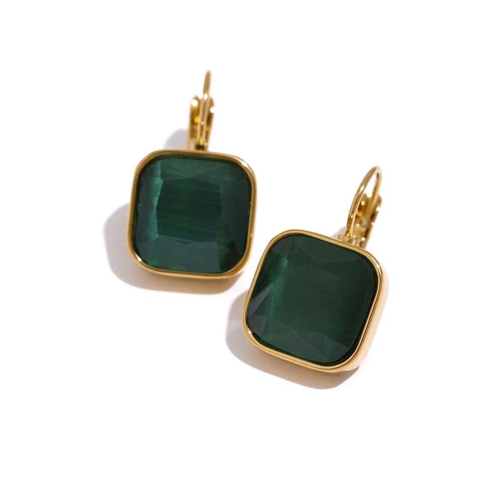 Yhpup délicat coloré Vintage charme carré opale pierre français crochet boucles d'oreilles en acier 