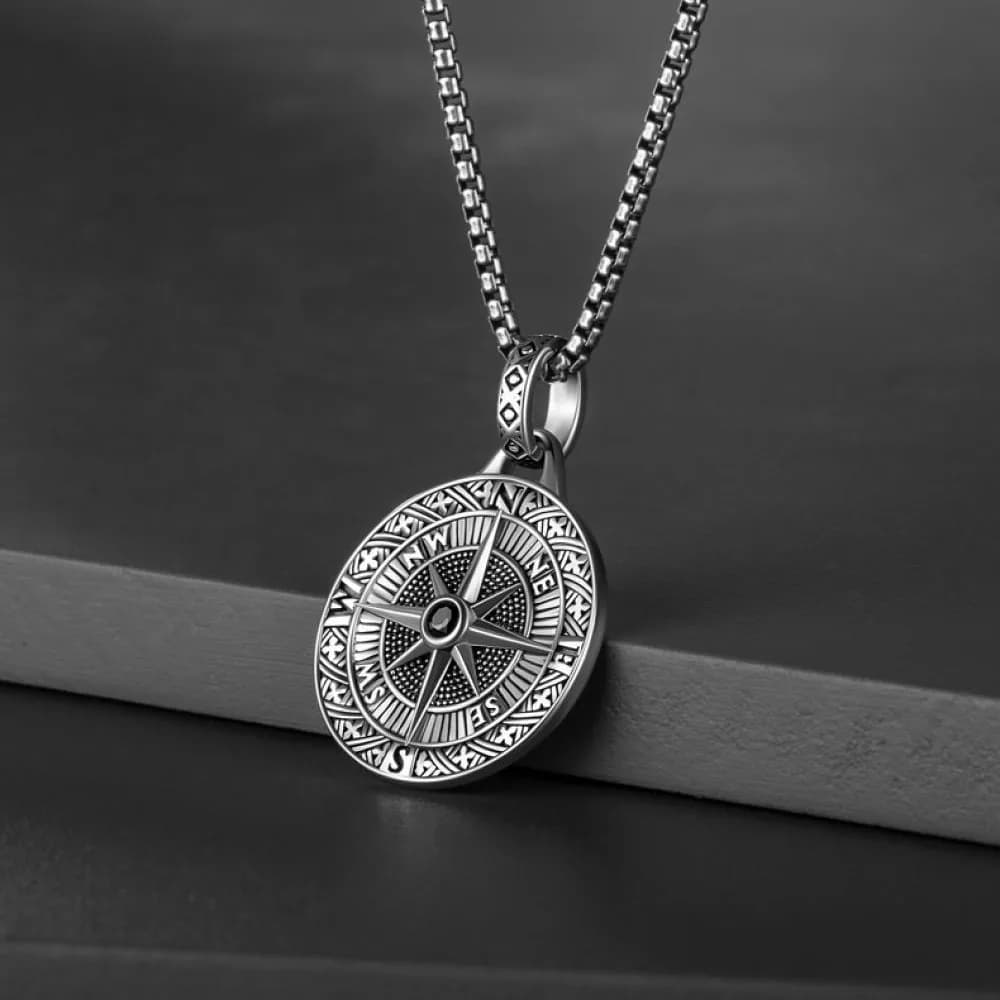 Boussole pendentif collier pour hommes Style hip-hop chaîne en acier inoxydable Vintage couleur arge