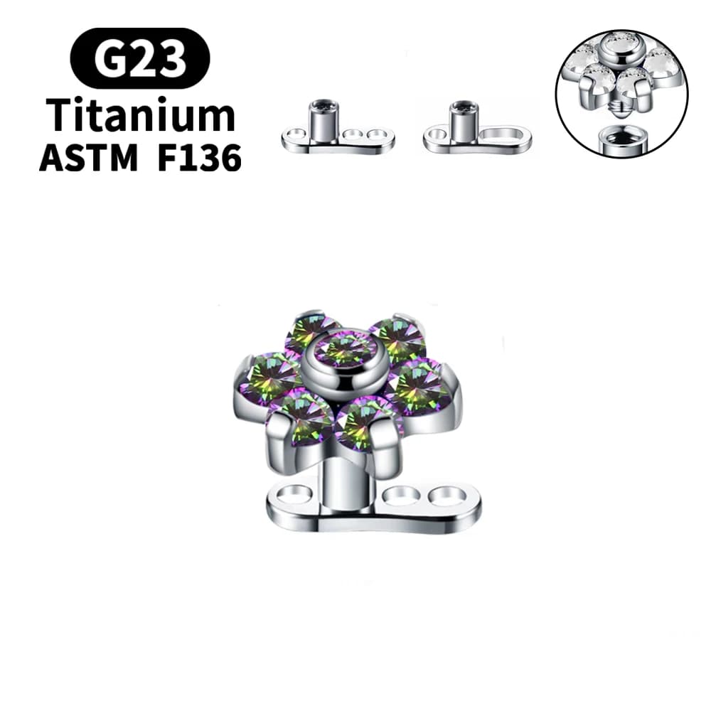 Micro perforation cutanée en titane G23, 16G, fleur d'injecteur, CZ, perforation cutanée, perforatio