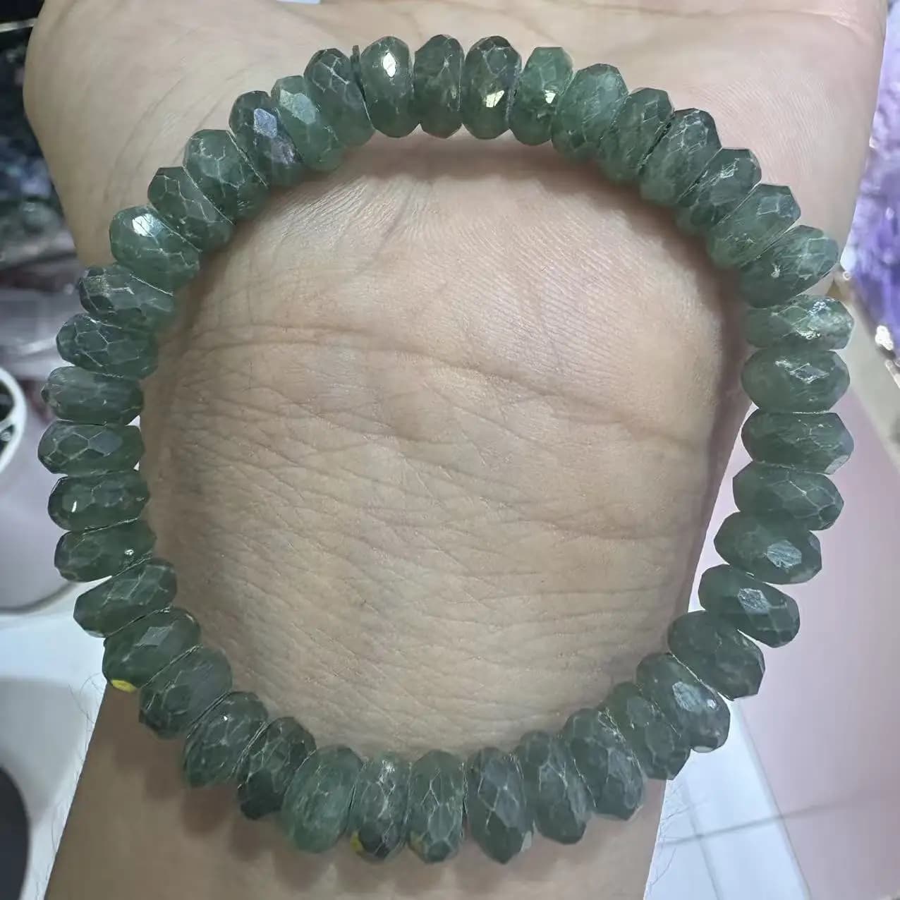 Perles artisanales unisexes en kyanite verte naturelle de qualité supérieure, facettées en rondelle,