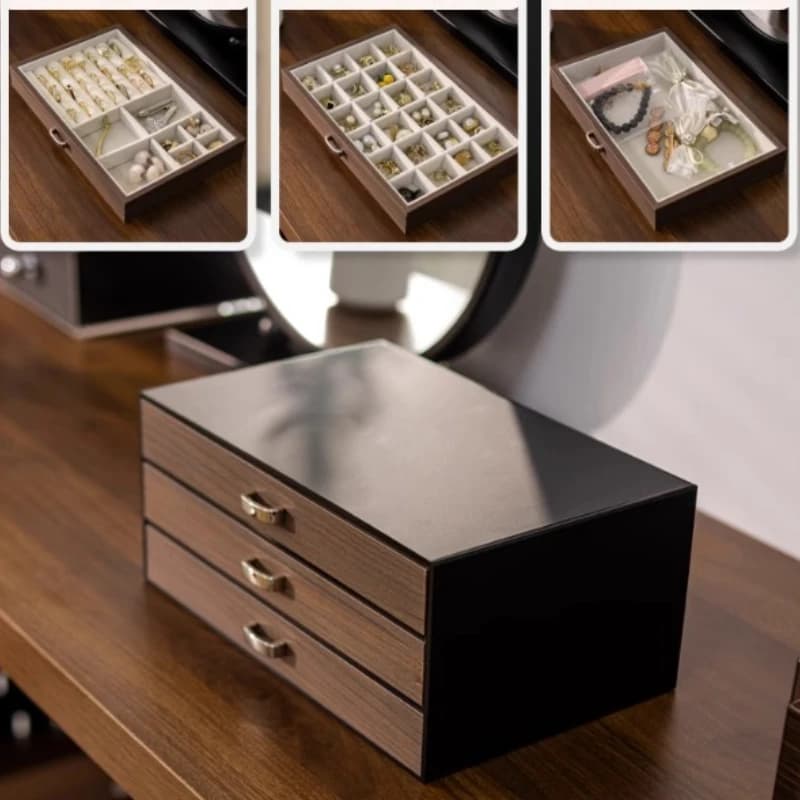 Tiroir boîte de rangement de bijoux boucles d'oreilles bague collier organisateur montres en bois Br