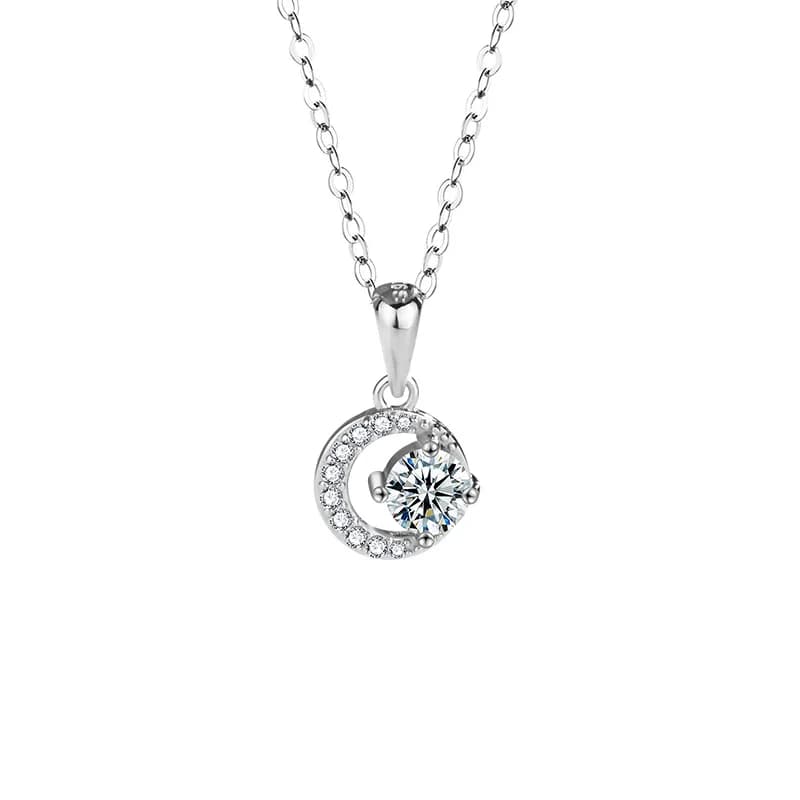 Collier pendentif lune en moissanite en argent sterling S925 LinkerLove pour femme, plaqué or blanc,