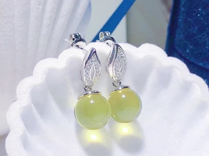 Boucle d'oreille en argent S925, ambre bleu mexicain naturel, 9mm, goutte d'oreille, pierres précieu