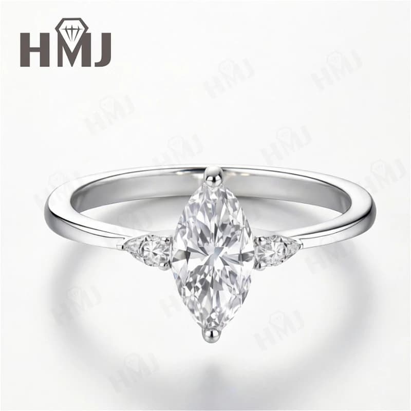 Bague de fiançailles en moissanite marquise 1 carat couleur D, en argent sterling 925 plaqué or 18 c