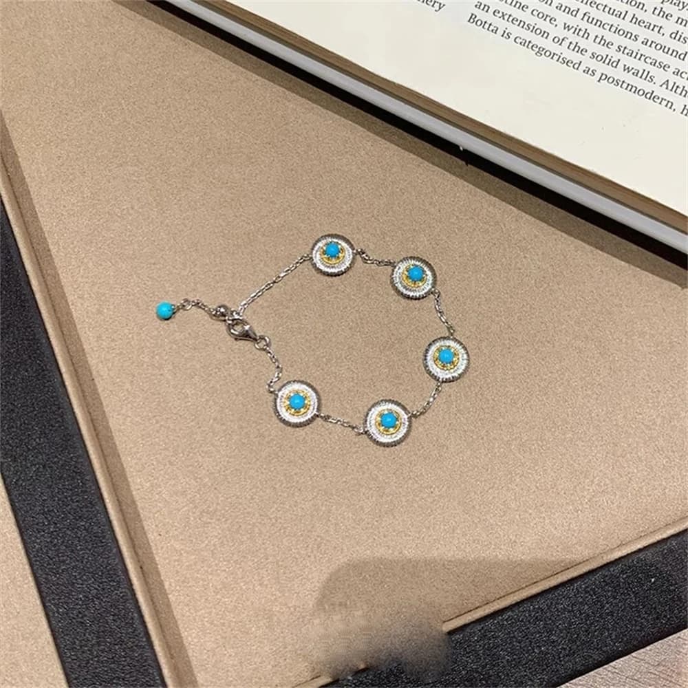 Collier marguerite Turquoise Imitation brossé, rétro léger, Niche de luxe, tempérament blanc, bijoux