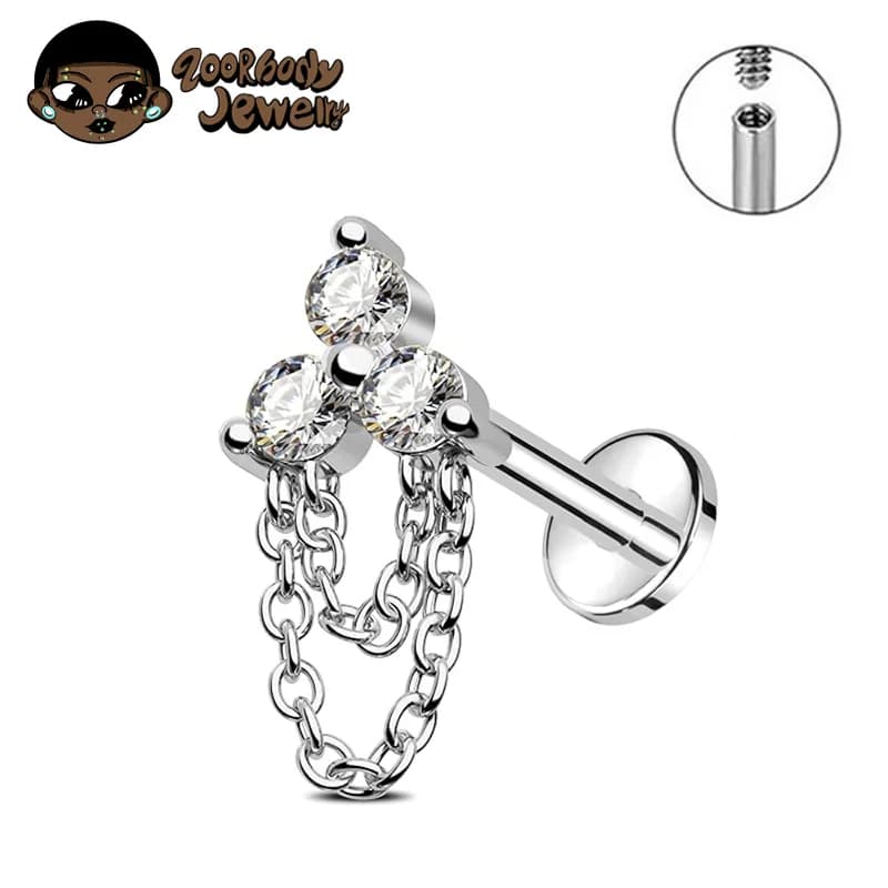 ASTM titane trinité chaîne pendentif Piercing Labret laboratoire Stud Tragus oreille Stud Zircon Car