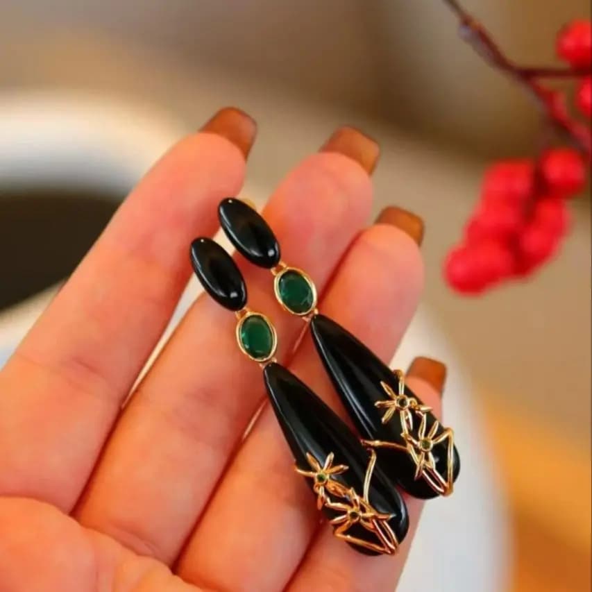 Certificat Niche 925 argent naturel noir Agate goutte boucle d'oreille authentique Onyx gravé gland 