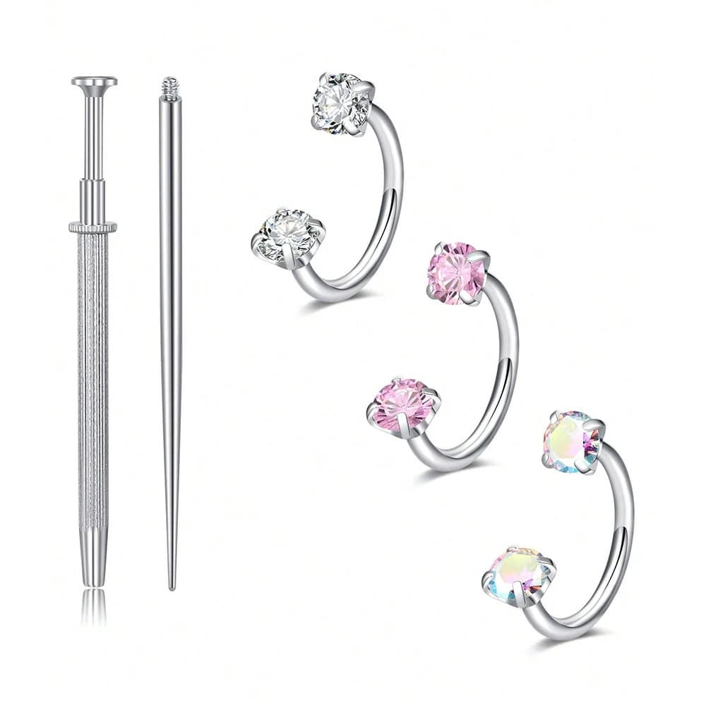 Anneaux de Septum en fer à cheval, anneaux de nez en acier inoxydable 18G, Double gemme, chaussure d