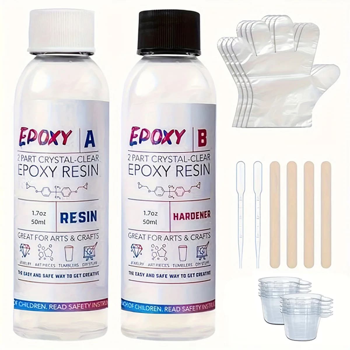 Kit de résine époxy 3.4oz/6.8oz/16oz-résine époxy liquide transparente, adaptée à la fabrication de 
