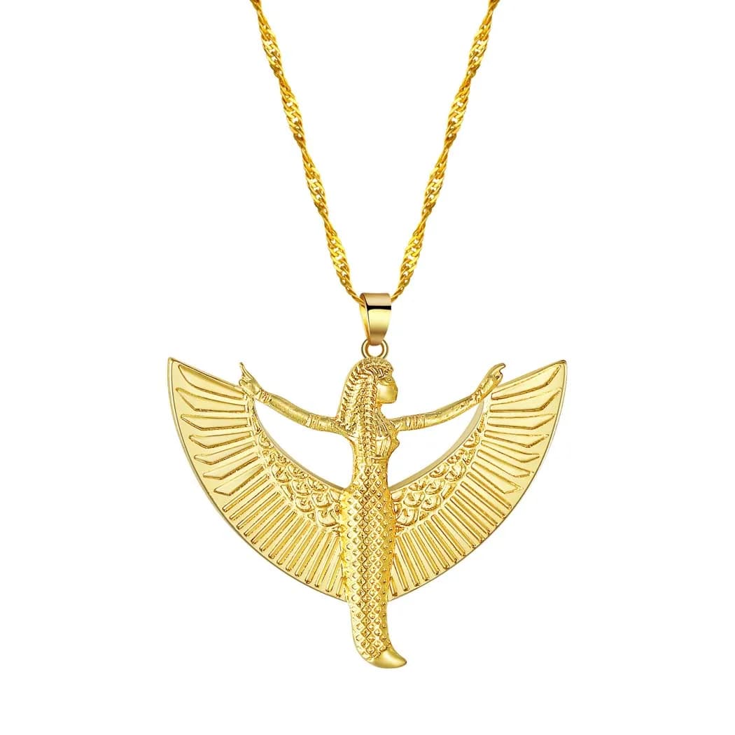 Isis déesse étain antique égyptien occulte divinité mode couleur or pendentif collier pour femmes ca