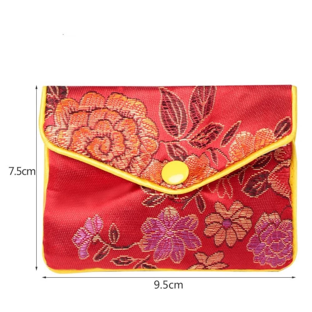 Pochette à bijoux à rabat avec fermeture éclair, sac en brocart pour perles bouddhistes, boîte à bij