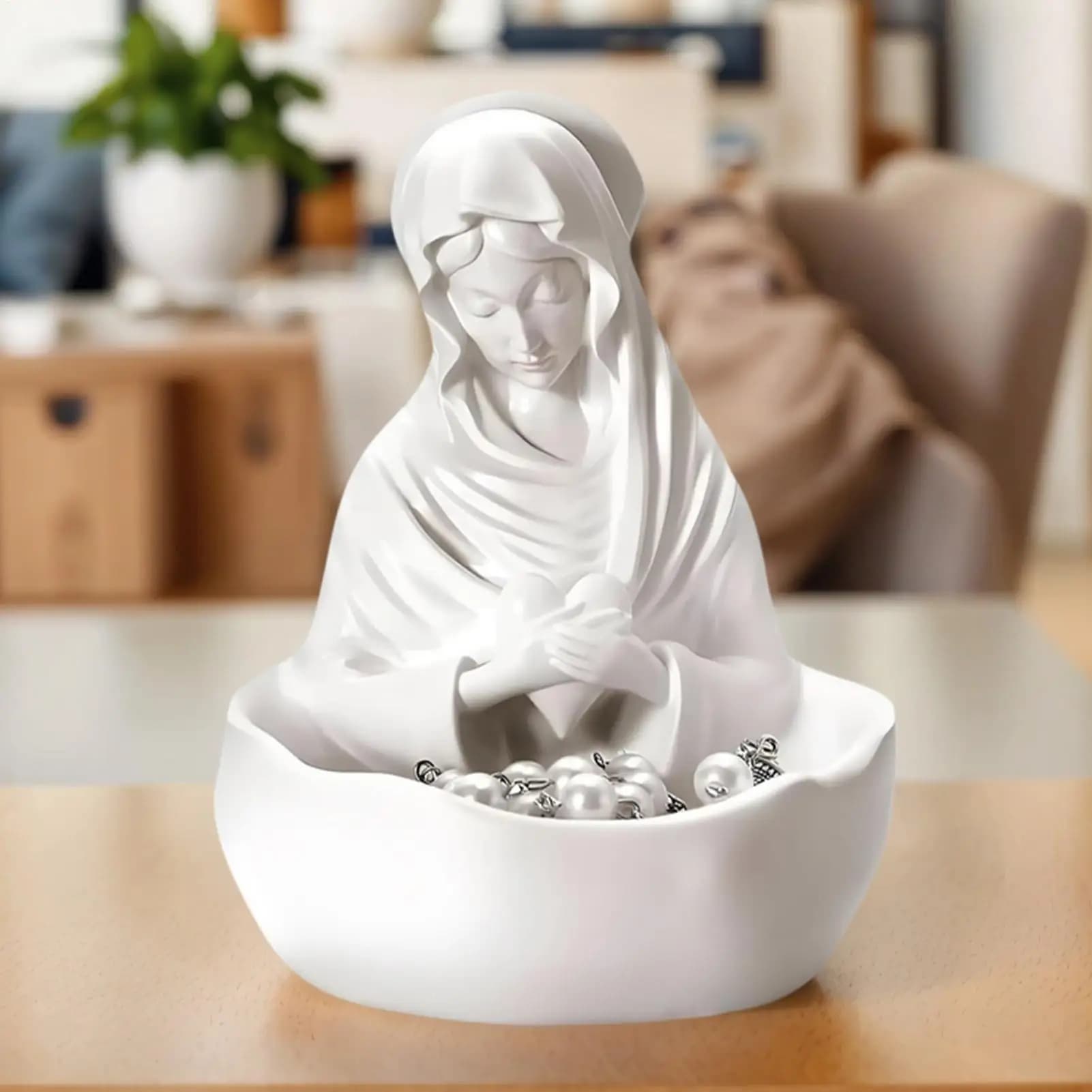 Statue de la Vierge Marie élégante, porte-rosaire, sculpture sacrée, figurine religieuse catholique 