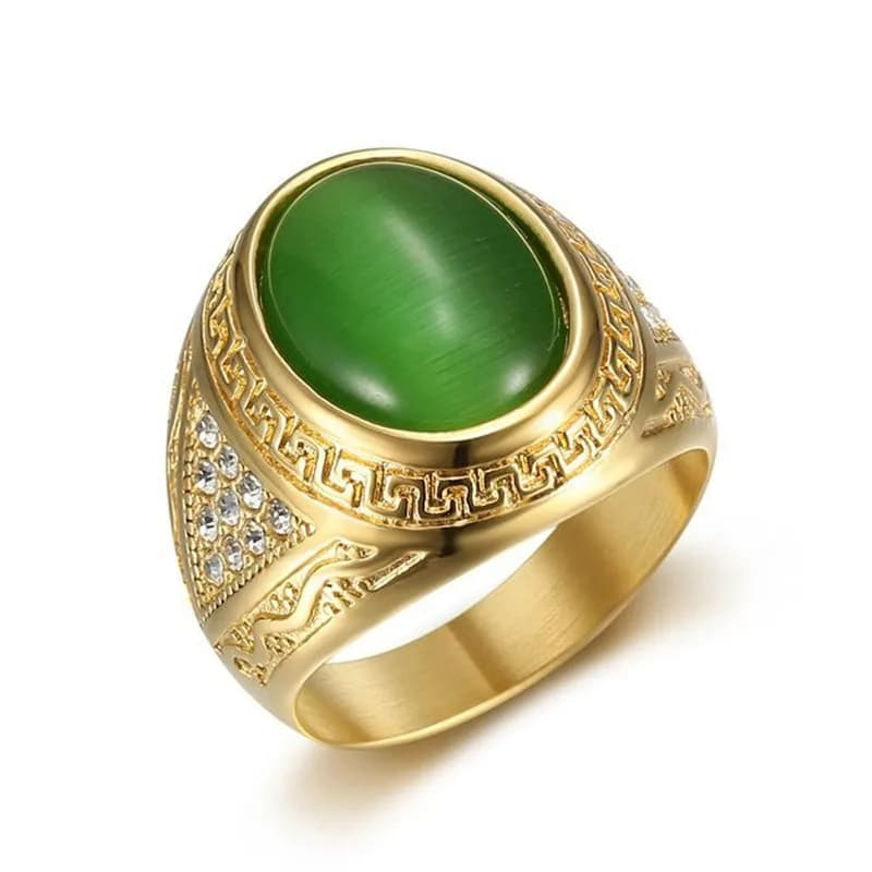 Bagues en titane pour hommes, Jade vert, émeraude, Agate noire, pierres précieuses, grandes bandes d