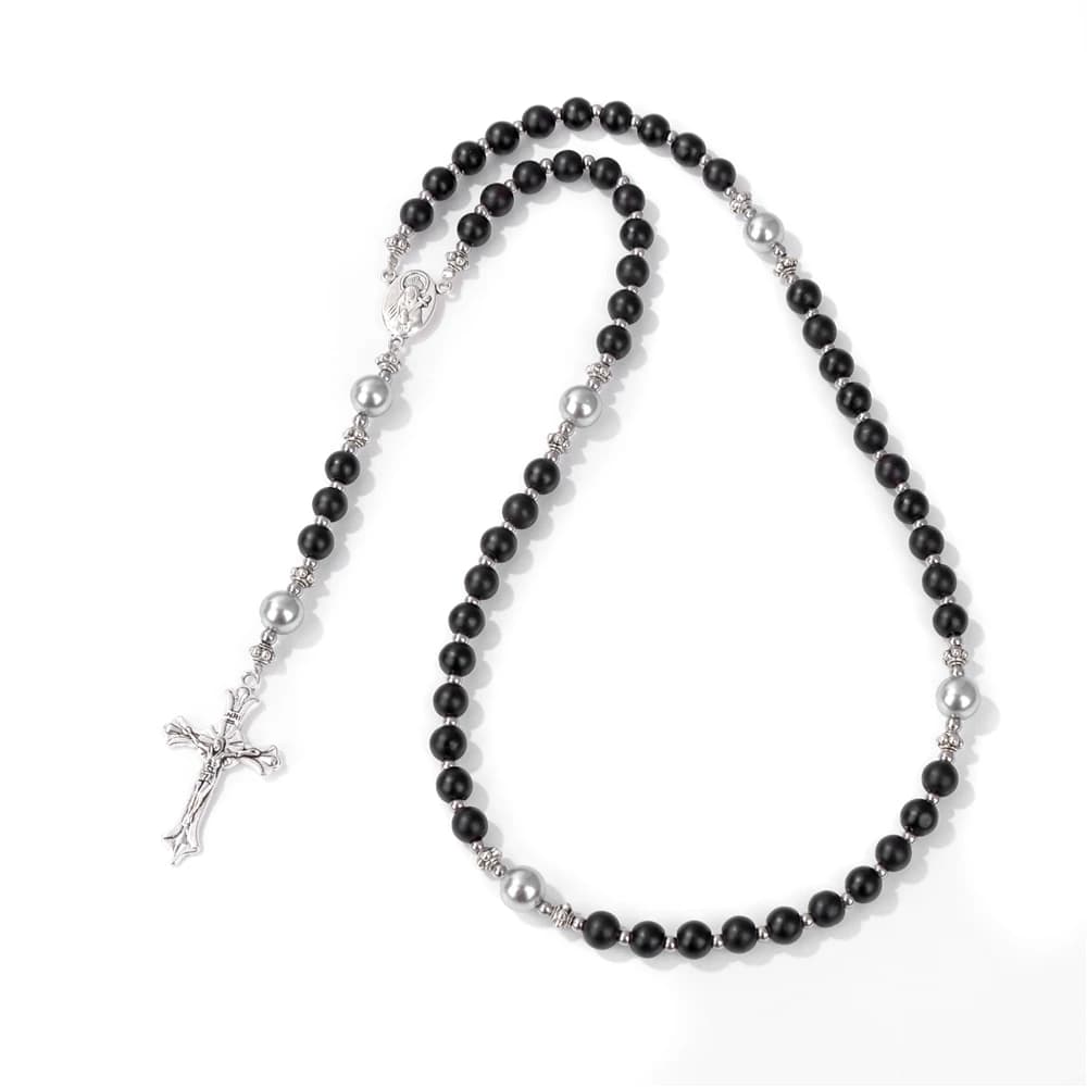 Collier pendentif croix du Christ jésus, perles en pierre naturelle, Bracelets de la vierge marie po