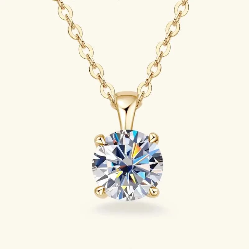 Colliers solitaire Moissanite 6.5mm 1.0 Carat D, pendentif plaqué or 18 carats, chaîne originale en 