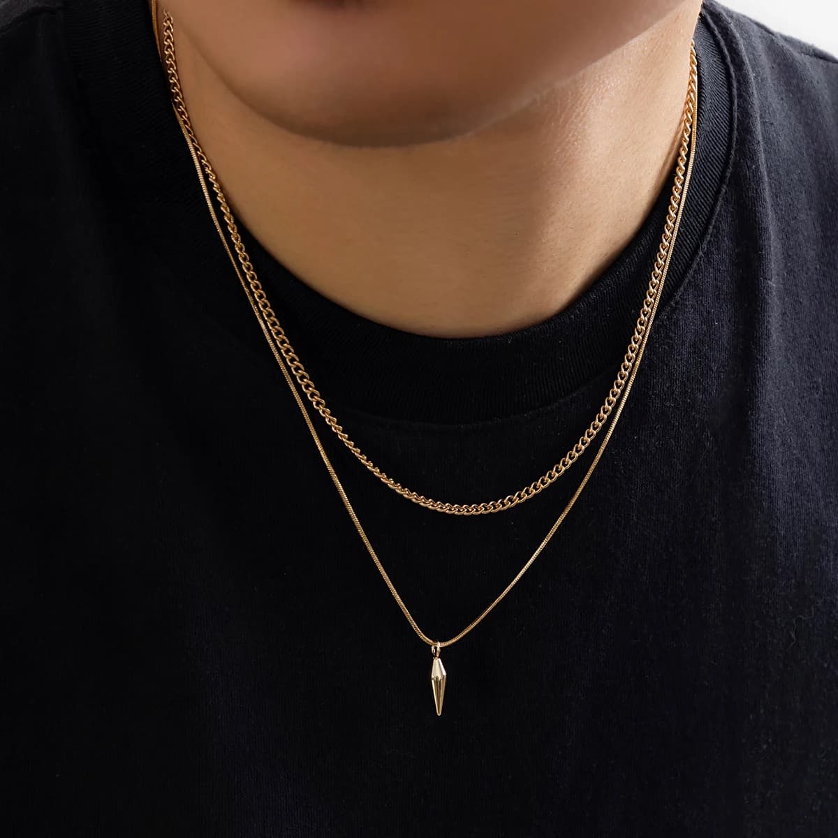 KunJoe 2 pièces/ensemble pendentif à rivets en métal en acier inoxydable collier chaîne serpent minc