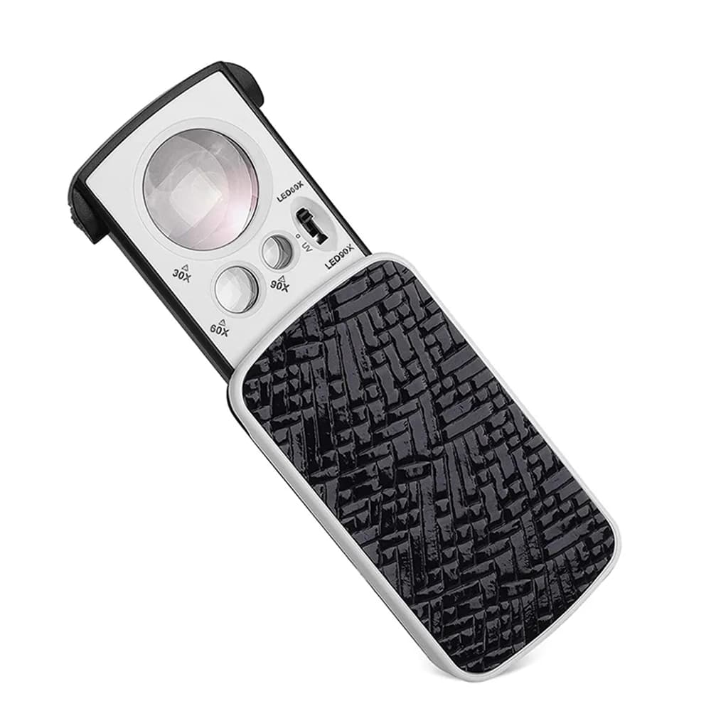 Loupe de bijoux avec lumière UV LED 30X 60X 90X, Loupe oculaire de bijoutier pliable pour pierres pr