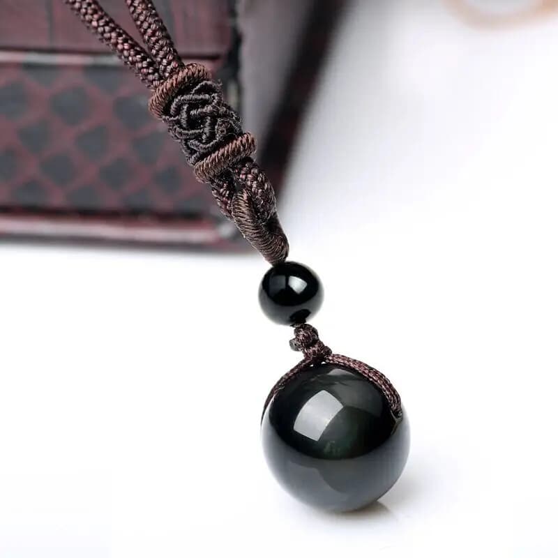 Cristal naturel arc-en-ciel oeil poli obsidienne boule pendentif collier corde chaîne bijoux pierre 