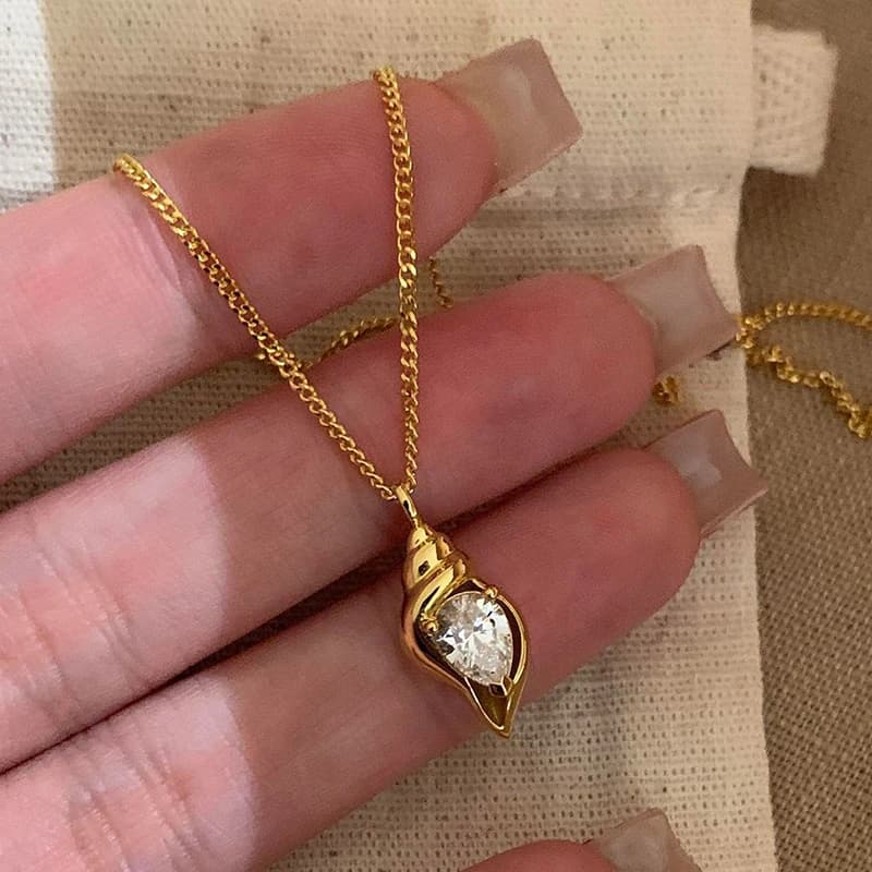 Collier pendentif coquillage zircon ANENJERY pour femme, chaîne de clavicule, design luxueux, bijoux