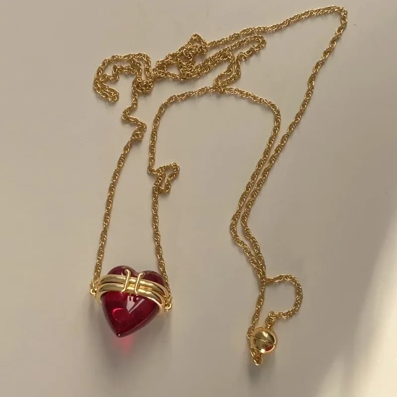 Collier ouvrable en forme de cœur rouge, Style Vintage coréen et japonais, chaîne de pull Simple à l