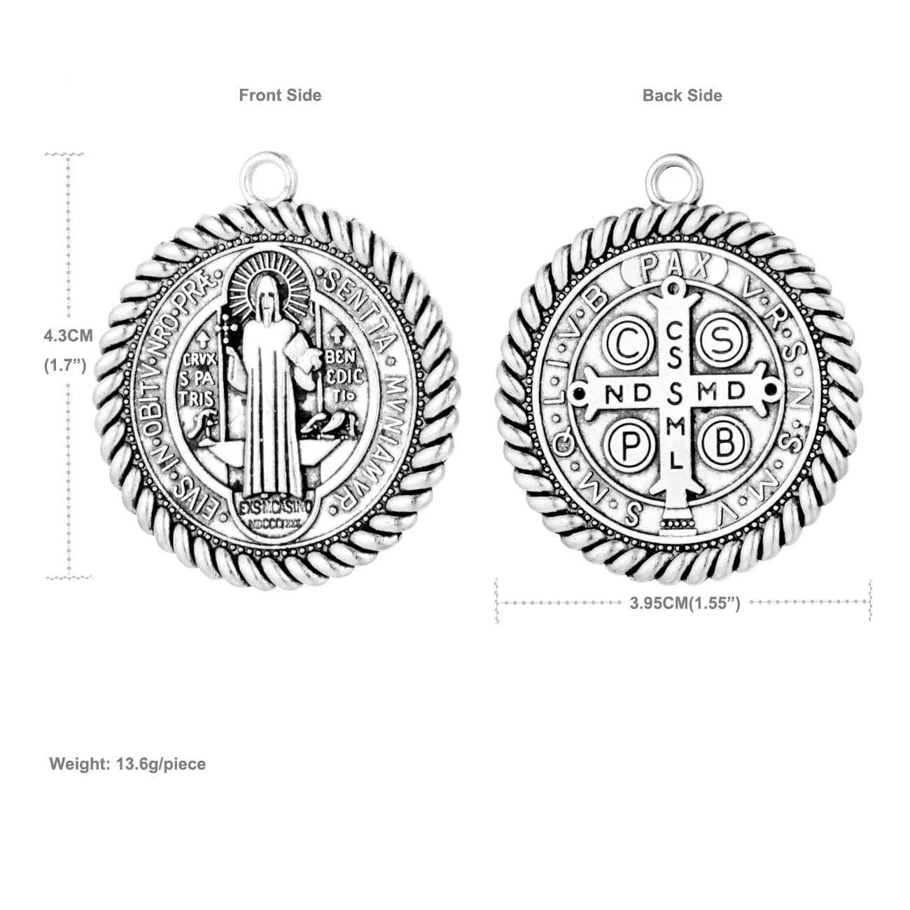 Breloques de médaille de Saint benoît, pendentif rond en métal, croix de Saint benoît, médaillon pou