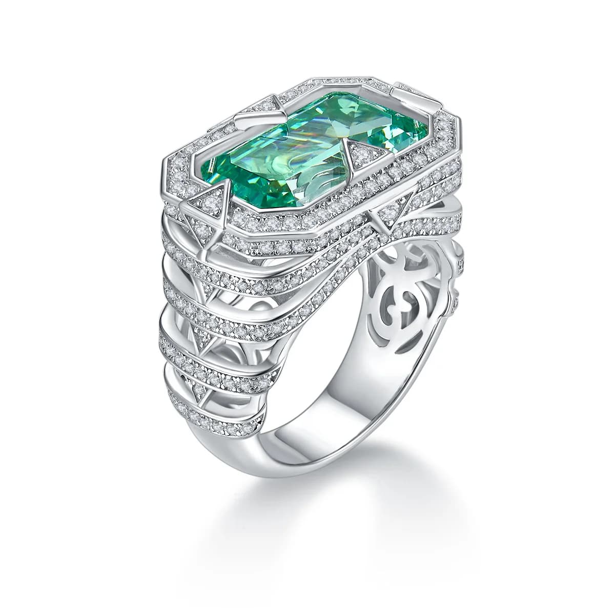 Bellux S925 argent plaqué or gemme synthétique Paraiba carré grand Carat diamant bague Fine bijoux S