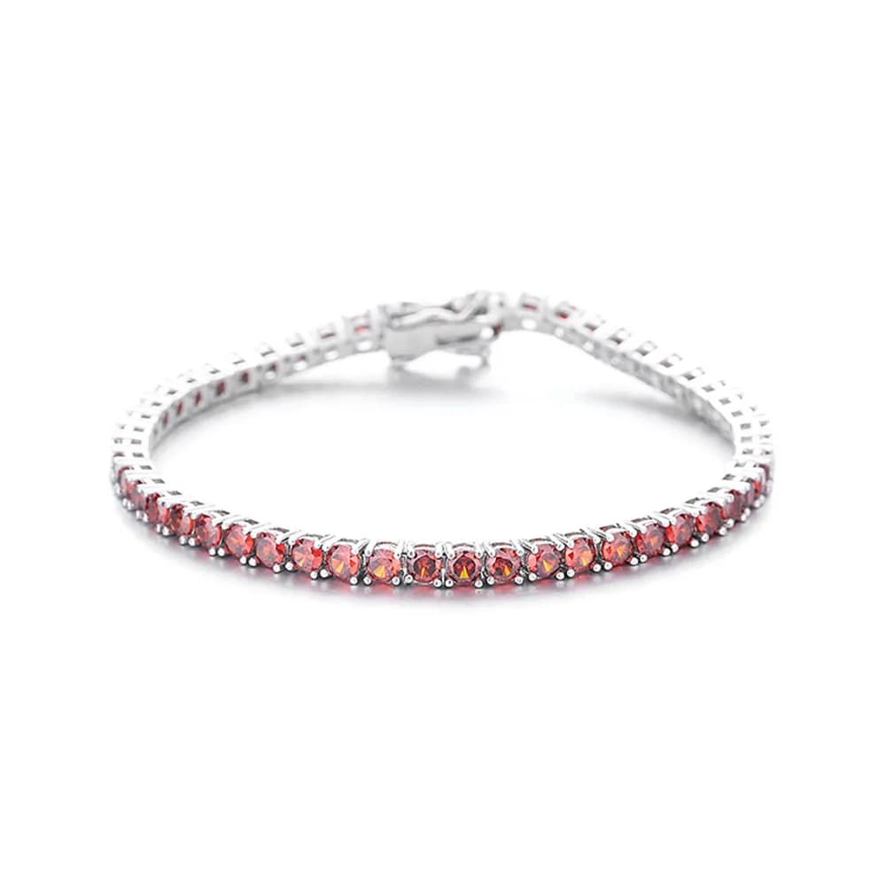 YLMyself Bracelet Tennis Argent 925 Rubis Rouge Foncé # Bijoux en zircone cubique pour femmes, 8 bre