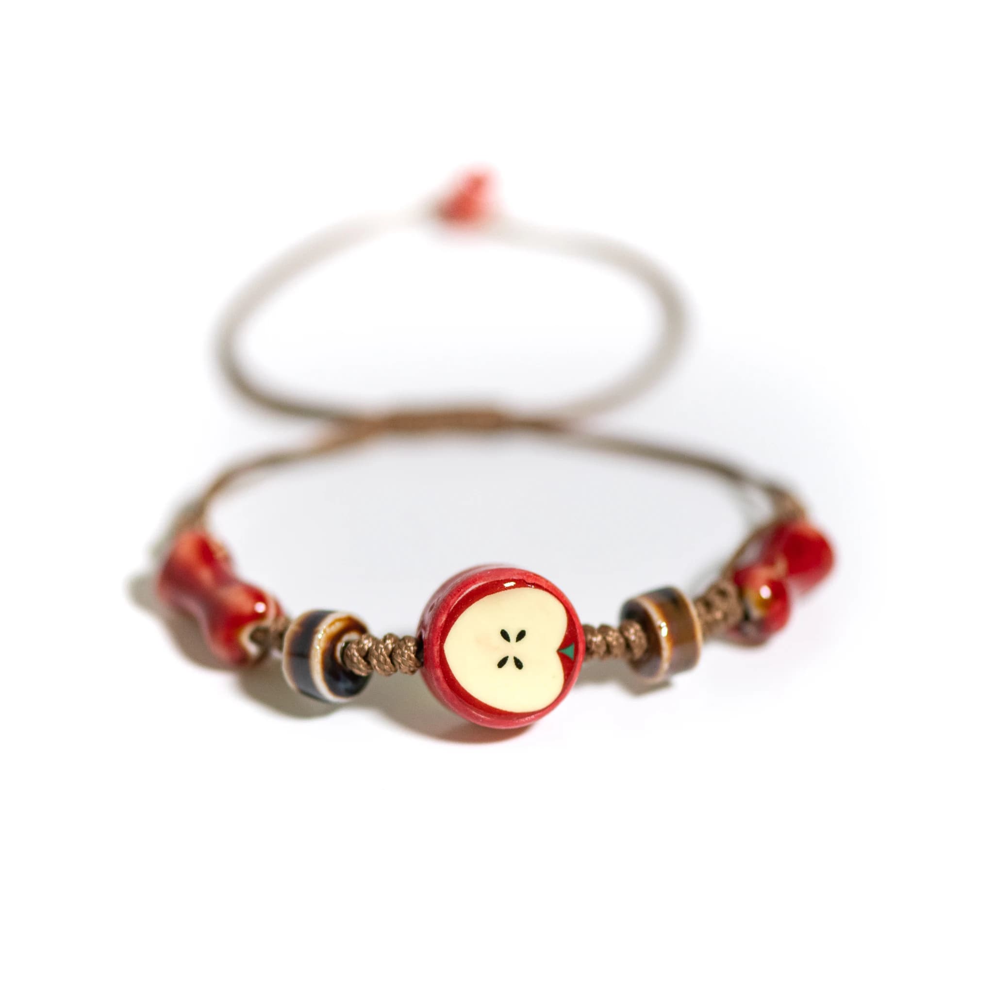 Bracelet en céramique de pomme fait à la main, cordon tissé réglable, bijoux de Style dessin animé m