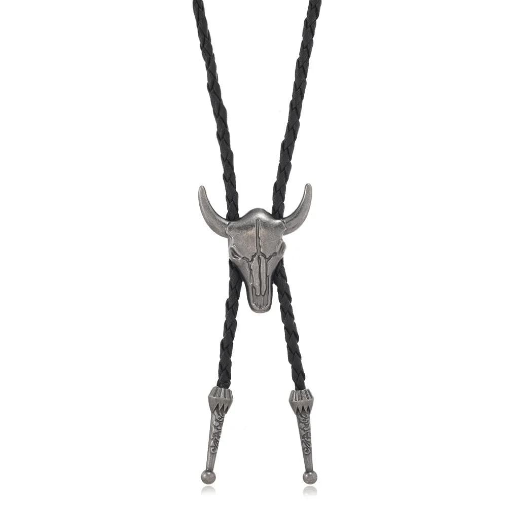 Collier Bolo Vintage Artistique en Argent Antique avec Disque Rond, Collier Rétro Incrusté de Turquo