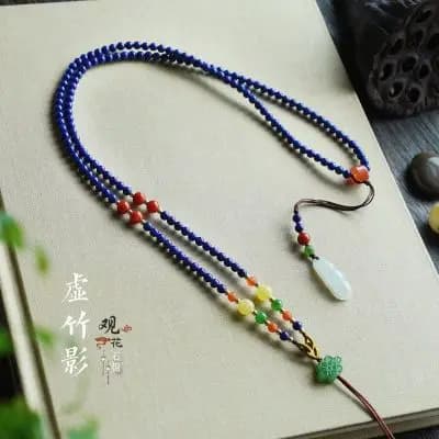 Pendentif Lapis Laurel naturel 5A, lanière originale, chaîne de perles tressées à la main, collier T