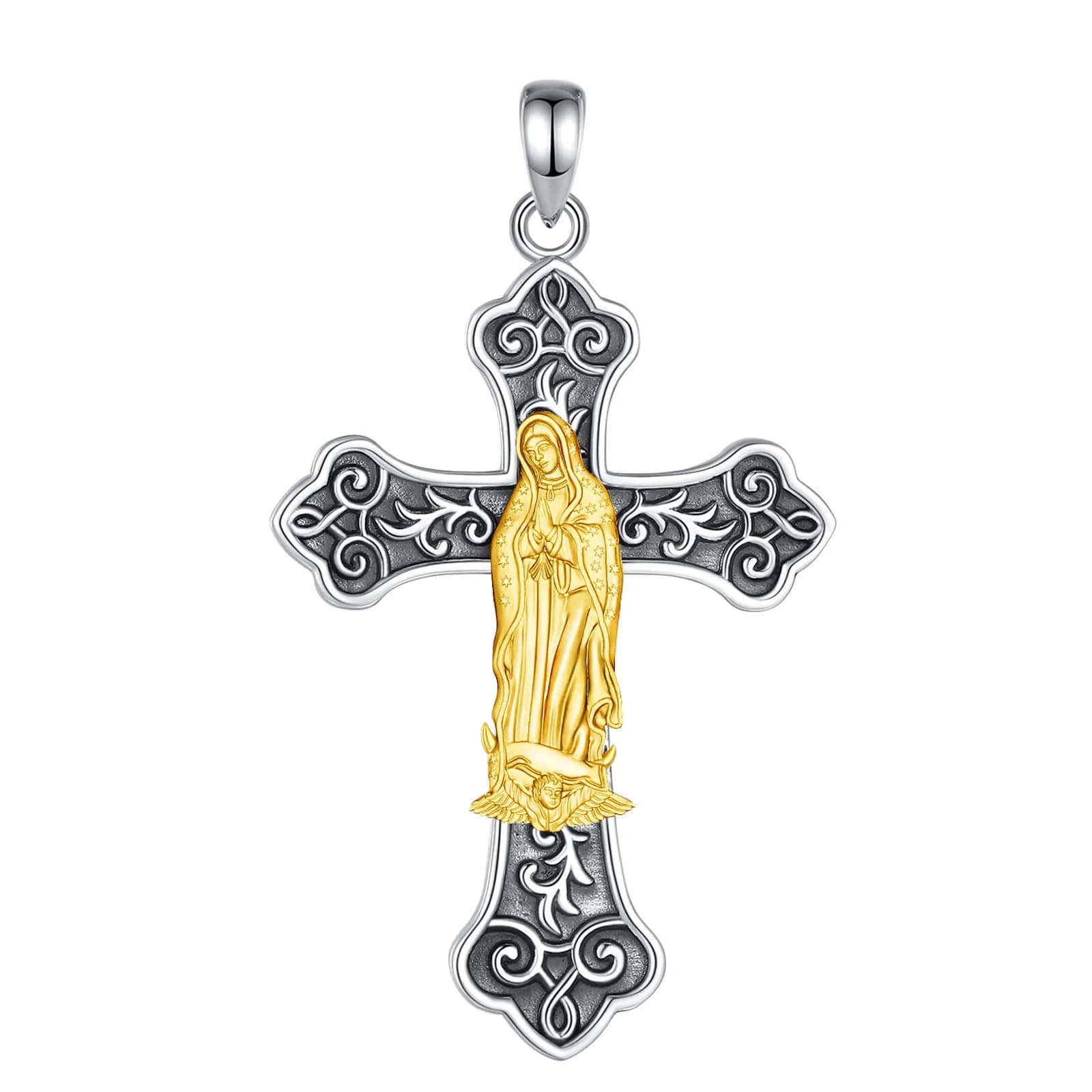 Collier Eudora en argent sterling 925 avec pendentif croix Vierge Marie pour homme, femme, Mère de D