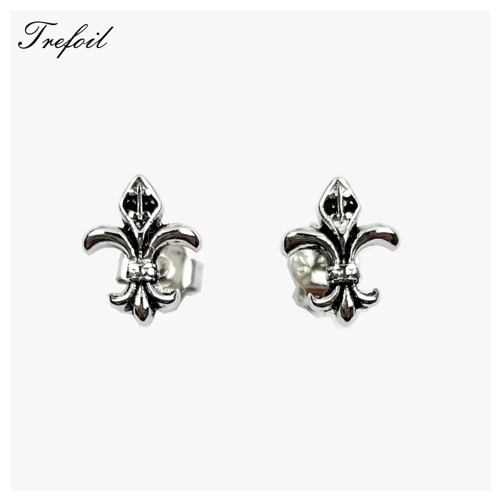 Clous d'oreilles Fleur-de-lis Lily 925 en argent Sterling flambant neuf Bijoux fins pour femmes homm